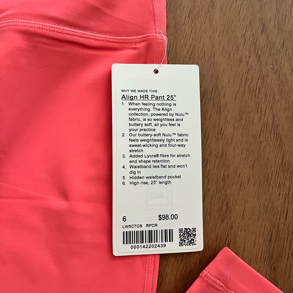 Lululemon align pant 25” Raspberry Cream RPCR 6 - Picture 2 of 5
